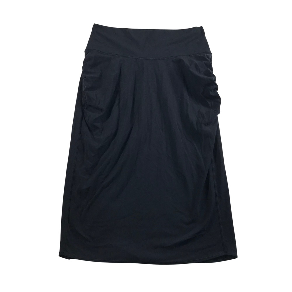 Athleta Transcend Skirt Black Ruched Midi Wide Waistband Size L
